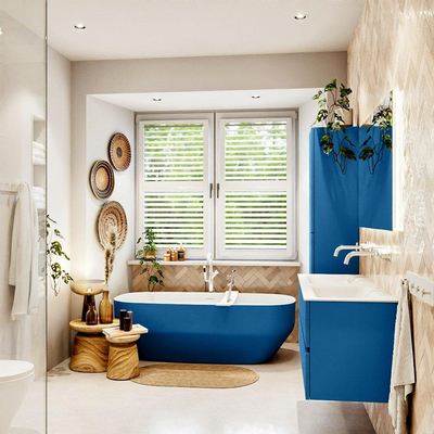 Mondiaz VICA ensemble de meuble de salle de bain - 120cm - meuble sous-vasque jeans - 2 tiroirs - lavabo cloud double - sans trous de robinet - couleur talc - miroir LED - version XL 60cm de haut