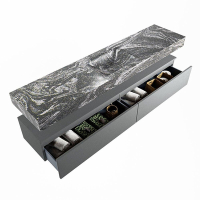 Mondiaz ALAN-DLUX Ensemble de meuble - 200cm - meuble Plata mat - 2 tiroirs - Lavabo Cloud Lava suspendu - vasque Centre - 1 trou de robinet