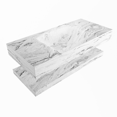 Mondiaz ALAN-DLUX Ensemble de meuble - 100cm - meuble Glace mat - 0 tiroirs - Lavabo Cloud Glace suspendu - vasque Centre - 0 trous de robinet