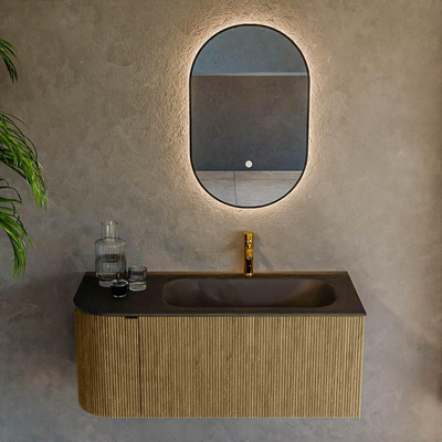 Mondiaz KURVE Ensemble de meuble de salle de bains - 105x46x40cm - 1 tiroir - 1 porte - lavabo solid surface - droite - 1 trou de robinet - Dusk