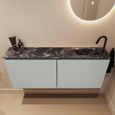 MONDIAZ TURE-DLUX Meuble de toilettes 120 cm Greey. Lavabo EDEN Lava position droite. Avec 1 trou de robinet.