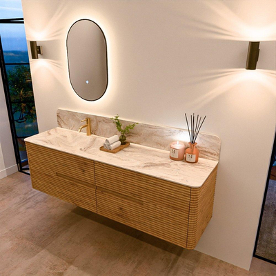 Mondiaz CIRO-DLUX Badkamermeubelset - 170x45x50cm - Solid surface wastafel Frappe - 1 wasbak Links - 1 kraangat - 4 lades - Oak