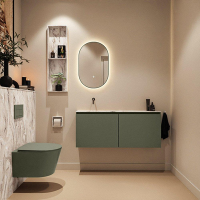 MONDIAZ TURE-DLUX Meuble toilette - 120cm - Army - EDEN - vasque Glace - position gauche - sans trou de robinet