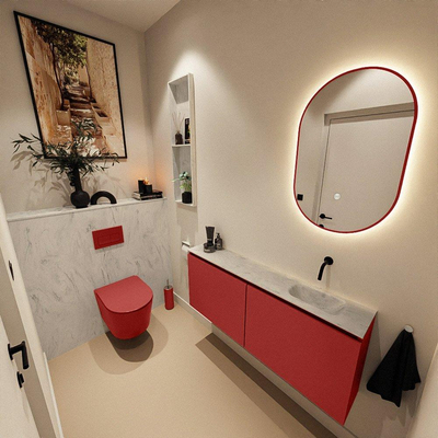 MONDIAZ TURE-DLUX meuble de toilettes 120 cm Fire. Lavabo EDEN Opalo position droite. Sans trou de robinet.