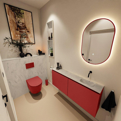 MONDIAZ TURE-DLUX Meuble toilette - 120cm - Fire - EDEN - vasque Opalo - position droite - sans trou de robinet