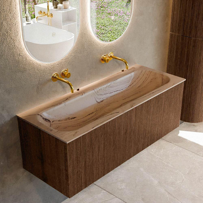 MONDIAZ KURVE-DLUX 120cm badmeubel kleur Walnut met 1 lade en 0 deuren. Wastafel BIG LARGE Midden zonder kraangat Arena.