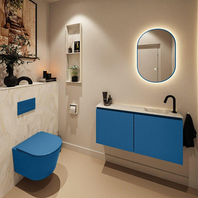 MONDIAZ TURE-DLUX Meuble toilette - 100cm - Jeans - EDEN - vasque Ostra - position droite - 1 trou de robinet