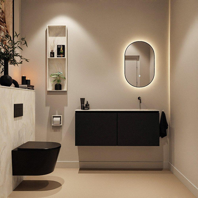 MONDIAZ TURE-DLUX Meuble de toilettes 120 cm Urban. EDEN lavabo Ostra position droite. Sans trou de robinet.