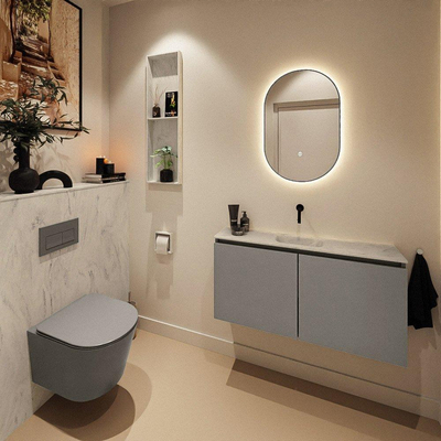 MONDIAZ TURE-DLUX Meuble toilette - 100cm - Smoke - EDEN - vasque Opalo - position centrale - sans trou de robinet