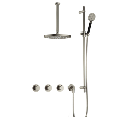 Hotbath Cobber X IBSX70 Regendoucheset inbouw - hoofddouche 30cm - plafondarm 30cm - glijstang - handdouche rond 3 standen - geborsteld nikkel