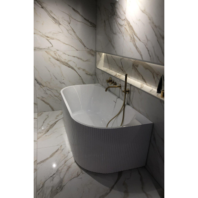 Arcqua Costilla half vrijstaand ligbad - 170x80cm - verticale ribbel lijnen - acryl - glans wit SHOWROOMMODEL