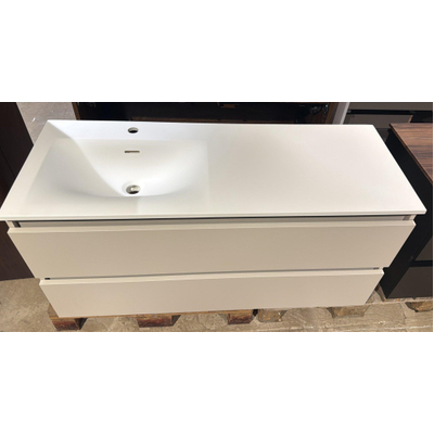 Saniclass Chaci Badkameronderkast - 120cm - 2 lades - greeploos - mat cotton (beige) - incl. Brauer Glacier wastafel - 1 wasbak - 1 kraangat - links - OUTLET UDEN