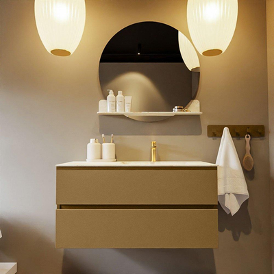 Mondiaz VICA-DLUX Ensemble de meuble de salle de bain - 100cm - meuble sous-vasque oro - 2 tiroirs - lavabo encastré cloud droite - 1 trou de robinet - version haute de 60cm - frape