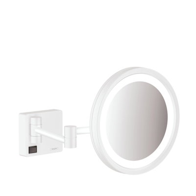 Hansgrohe AddStoris make-upspiegel – rond Ø16 cm – LED-verlichting – 3x vergrotend – Wit mat