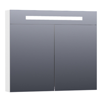 BRAUER Double Face Spiegelkast - 80x70x15cm - verlichting - geintegreerd - 2 links- rechtsdraaiende spiegeldeur - MDF - hoogglans wit