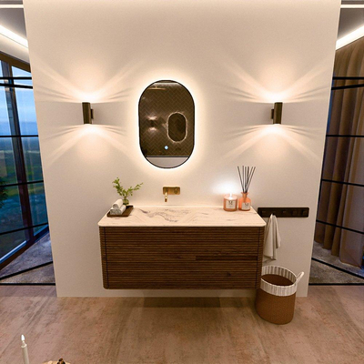 Mondiaz CIRO-DLUX Badkamermeubelset - 120x45x50cm - Solid surface wastafel Nata - 1 wasbak Links - zonder kraangaten - 2 lades - Dusk