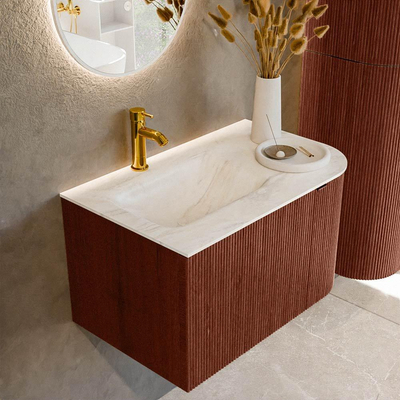 Mondiaz KURVE-DLUX Badkamermeubelset - 75x46x40cm - 1 lade - 1 deur - wastafel solid surface - links - 1 kraangat - Ruby