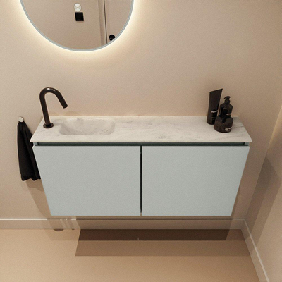 MONDIAZ TURE-DLUX meuble de toilettes 100 cm Greey. EDEN vasque Opalo position gauche. Avec 1 trou de robinet.