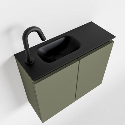 MONDIAZ TURE Fonteinset - 60x23x50cm - 1 kraangat - 2 deuren - army mat - Wasbak links - Solid Surface Zwart
