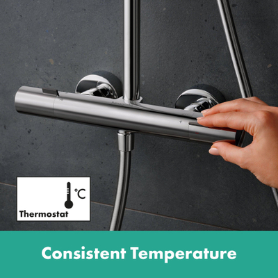 HansgrohePulsify Puro1jet douchepijp ecosmart 260 avec robinet de douche thermostatiqueHOH=15cmavec 3jet douchette et flexible de douche 160cmchrome