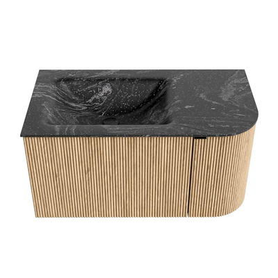 MONDIAZ KURVE-DLUX Meuble de salle de bains 85 cm avec module 25 R couleur Chêne avec 1 tiroir et 1 porte. Lavabo CLOUD gauche 1 trou de robinet couleur Lava.