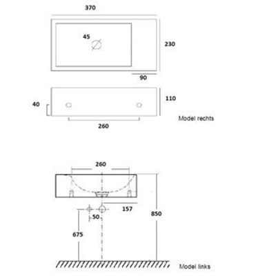 Plieger Houston lave-mains droit sans trou de robinet 37x23cm blanc