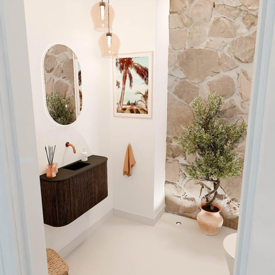 Mondiaz JOYA 73.2cm toiletmeubel - ronding links en rechts kleur Walnut - Wastafel FAYE positie Midden Zonder kraangat kleur Urban.