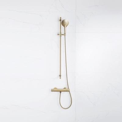 FugaFlow Eccelente Sobrado Ensemble de douche barre curseur avec douchette ronde, flexible en métal et robinet de douche Laiton brossé PVD