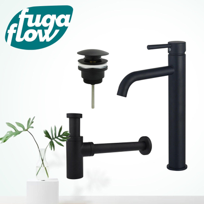 FugaFlow Eccelente Sobrado Badkamer Wastafelkraanset - verhoogde wastafelkraan - klikwaste plug - design sifon - Mat zwart