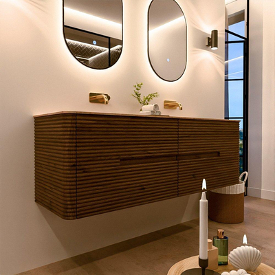 Mondiaz CIRO-DLUX Ensemble de meubles de salle de bains - 150x45x50cm - lavabo Solid surface Saba - 2 vasques Double - sans trous de robinet - 4 tiroirs - Dusk