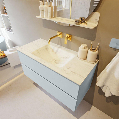 Mondiaz VICA-DLUX ensemble de meuble de salle de bain - 100cm - meuble sous-vasque argile - 2 tiroirs - lavabo encastré nuage milieu - sans trous de robinet - miroir modèle spot - version XL 60cm haut - opalo