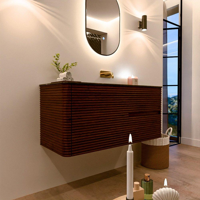 Mondiaz CIRO-DLUX Ensemble meuble de salle de bains - 110x45x50cm - Vasque solid surface Lava - 1 bassin à droite - sans trous de robinet - 2 tiroirs - Ruby