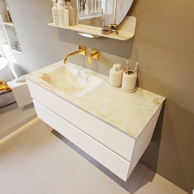 Mondiaz VICA-DLUX ensemble de meuble de salle de bain - 110cm - meuble sous lavabo talc - 2 tiroirs - lavabo encastré cloud gauche - sans trous de robinet - version haute de 60cm - frape