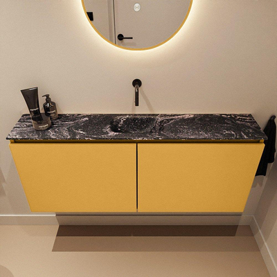 MONDIAZ TURE-DLUX Meuble toilette - 120cm - Ocher - EDEN - vasque Lava - position centrale - sans trou de robinet