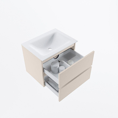 Mondiaz VICA ensemble de meuble de salle de bain - 60cm - meuble sous-vasque lin - 2 tiroirs - lavabo nuage milieu - sans trous de robinet - version haute de 60cm - talc