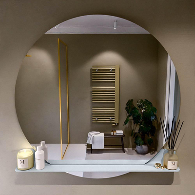 Mondiaz SPOT spiegel – Ø120 cm – met planchet – Clay (bruin)