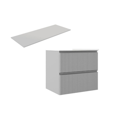 Saniclass Prime Blend Badkamermeubelset - 120x55x45.9cm - 4 lades - geintegreerde greep - met topblad - mat greige (grijs) SHOWROOMMODEL