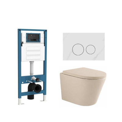 QeramiQ Dely Ensemble de toilette - réservoir encastré Qeramiq Flush - abattant 35mm - plaque de commande en pierre naturelle marbre blanc - boutons ronds - beige