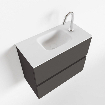 MONDIAZ ADA Toiletmeubel 60x30x50cm met 1 kraangaten 2 lades dark grey mat Wastafel Lex midden Solid Surface Wit