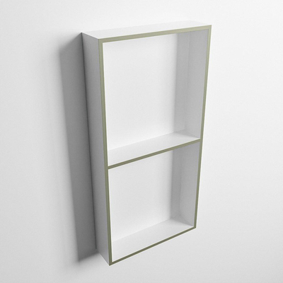 Mondiaz Easy nis 29.5x59.5x8cm voor Inbouw/opbouw 2 open vakken Solid surface Talc/Army