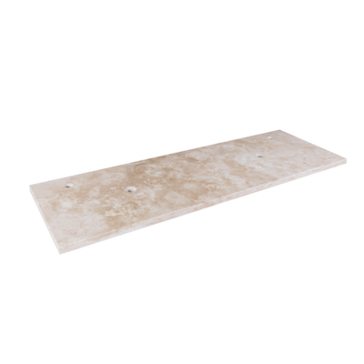 Saniclass Travertine plan sous vasque - 140x46cm - 2 trous de robinet - 2 découpes pour siphon - pierre naturelle marbrée
