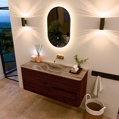 Mondiaz CIRO-DLUX Meuble de salle de bains - 120x45x50cm - Plan vasque solid surface Sombra - 1 lavabo au milieu - sans trous de robinet - 2 tiroirs - Ruby