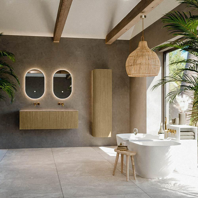 MONDIAZ KURVE-DLUX Meuble de salle de bains 130 cm couleur Dusk avec 2 tiroirs et 0 portes. Lavabo LEAF Double sans trou de robinet Arena.