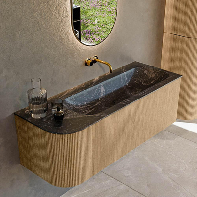 MONDIAZ KURVE-DLUX 125cm Meuble salle de bain avec module 25 G - couleur Oak - 1 tiroir - 1 porte - vasque BIG MEDIUM droite - sans trou de robinet - couleur Lava