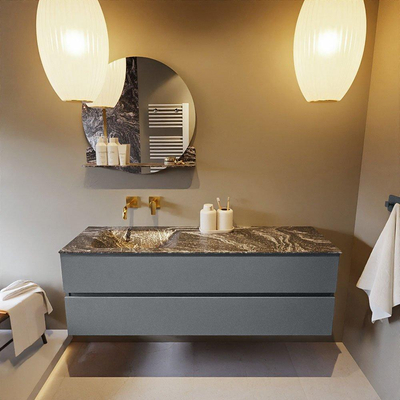 Mondiaz VICA-DLUX ensemble de meuble de salle de bain - 150cm - meuble sous-vasque plata - 2 tiroirs - lavabo encastrée cloud gauche - sans trous de robinet - version haute de 60cm - lave