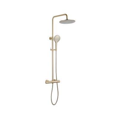 Fortifura Calvi Regendoucheset - thermostatisch - 25cm - hoofddouche - metalen slang - ronde handdouche - PVD - geborsteld messing (goud)