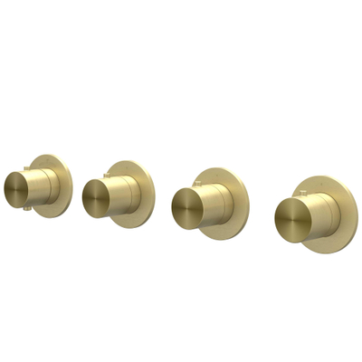 IVY Concord Afbouwdeel - voor Inbouwthermostaat - 3 stopkranen - symmetry - ronde rozetten - RVS316 - geborsteld mat goud PVD