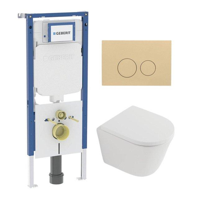 QeramiQ Dely Pack WC - 36,3x51,7cm - à fond creux - sans bride - réservoir encastré Geberit UP720 - abattant WC à fermeture douce - plaque de commande gunmetal - boutons ronds - beige mat