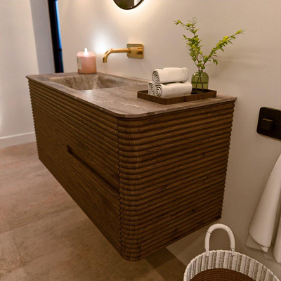 Mondiaz CIRO-DLUX Meuble de salle de bains - 110x45x50cm - Plan vasque en solid surface Oza - 1 vasque à gauche - sans trous de robinetterie - 2 tiroirs - Dusk