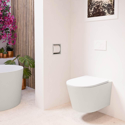 Mondiaz LAVIE hangtoilet – spoelrandloos – 36 x 53 cm – met softclose zitting – Linen (offwhite), zitting Talc (wit)